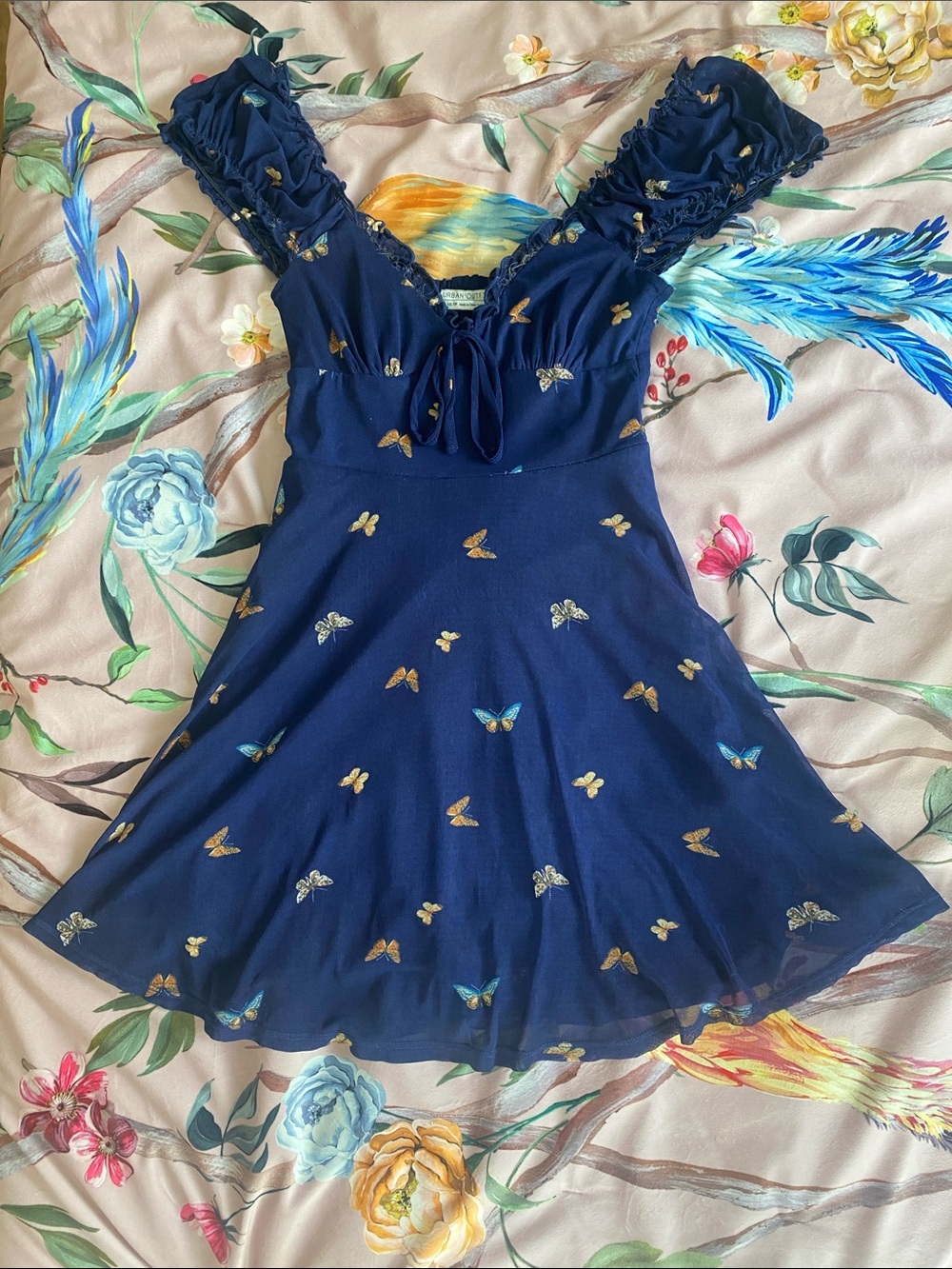 Urban Outfitters Navy Blue Butterfly Mini Dress